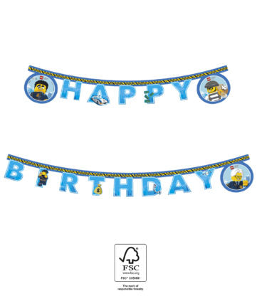 Buchstabenkette, Happy Birthday, Lego City, Papier, FSC, Party Deko Motto-Party am Kindergeburtstag, Geburtstag
