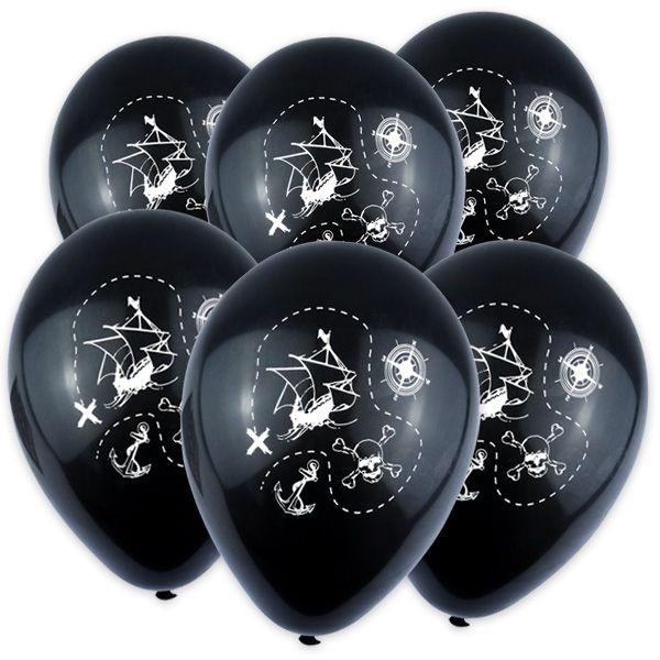 Luftballons Piraten, Schatzkarte, schwarz,  12er Pack, Deko Piraten Party
