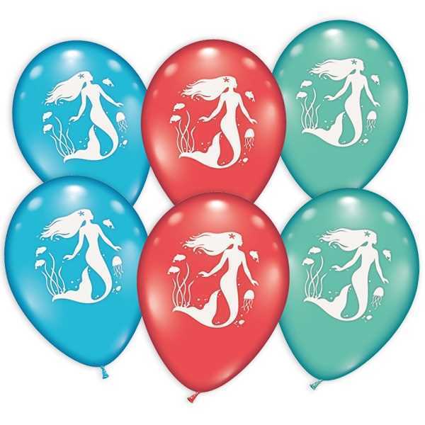Luftballons, Meerjungfrau, 6er Pack, Party Deko Motto-Party am Kindergeburtstag, Geburtstag