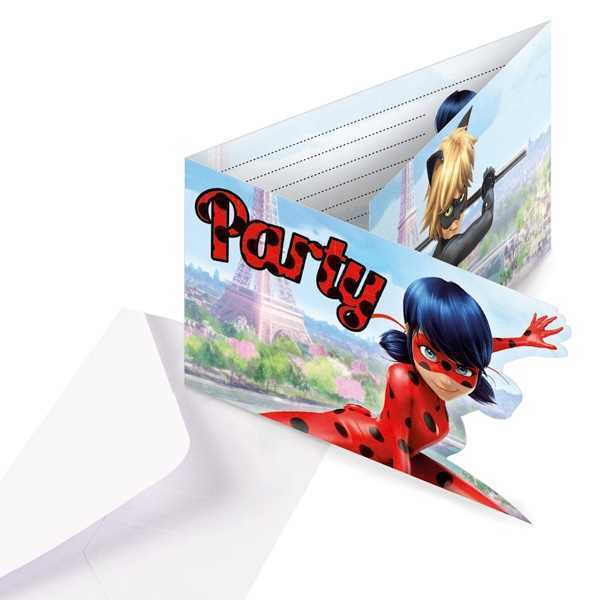 Einladung Miraculous, Ladybug, 8er Pack inkl. Umschläge