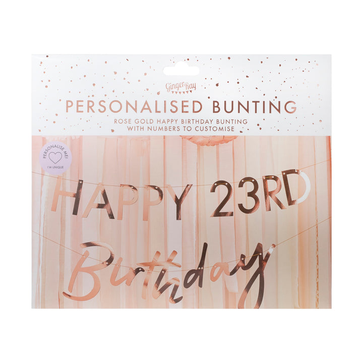 Buchstabenkette Happy Birthday, Rose-Gold, Alter personalisierbar