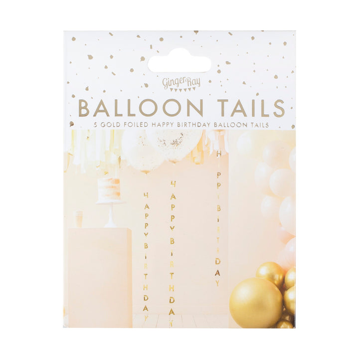 5 Happy Birthday Ballonanhänger, gold, 1m kinderparties-shop