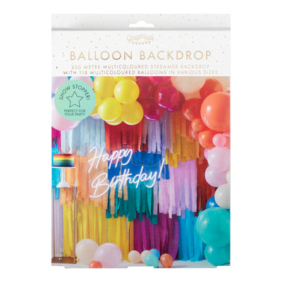Regenbogen Ballongirlande Set, DIY, 115 Ballons und 250m Kreppgirlande