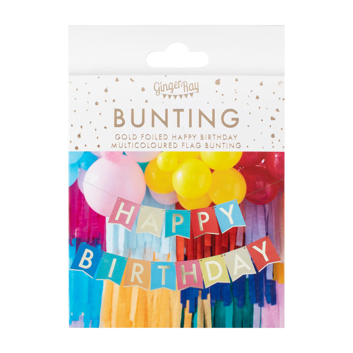 Buchstabenkette Happy Birthday bunt mit Goldschrift