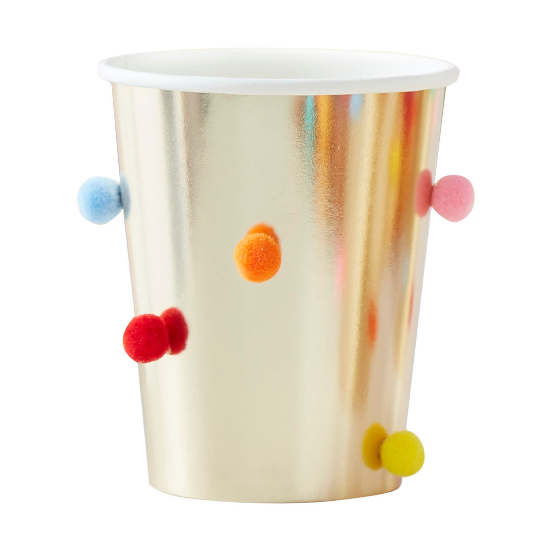 Regenbogen Pom Pom Becher, Einhornparty, 8er Pack