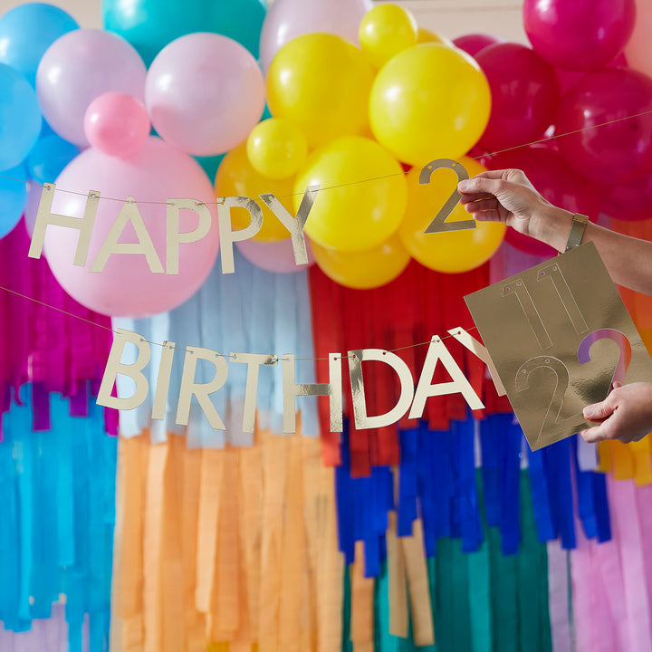 Buchstabenkette Happy Birthday gold, Alter zum Personalisieren kinderparties-shop