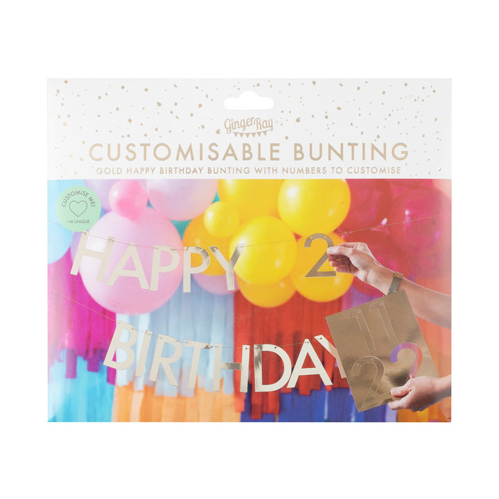 Buchstabenkette Happy Birthday gold, Alter zum Personalisieren kinderparties-shop