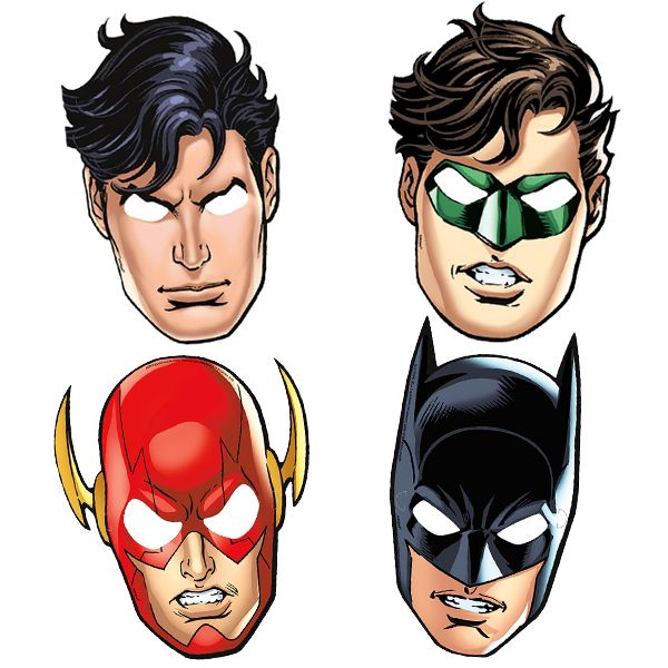 Justice League Papiermasken, 8er Pack kinderparties-shop