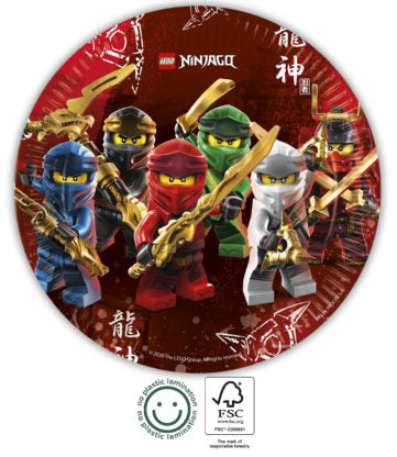 Partyteller Lego Ninjago, 8er Pack, 23 cm, FSC, Party Deko Motto-Party am Kindergeburtstag, Geburtstag