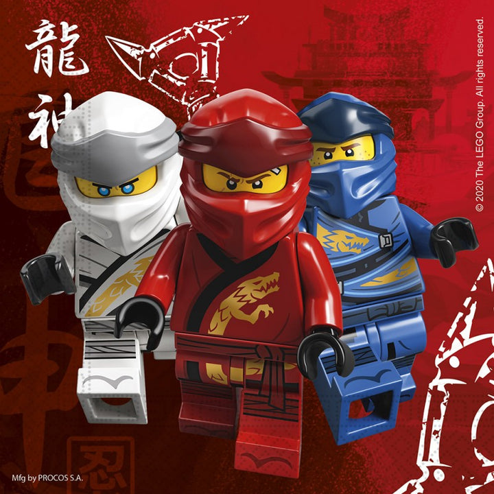 Servietten Lego Ninjago, 20 Stk, 33 x 33 cm, FSC, Party Deko Motto-Party am Kindergeburtstag, Geburtstag