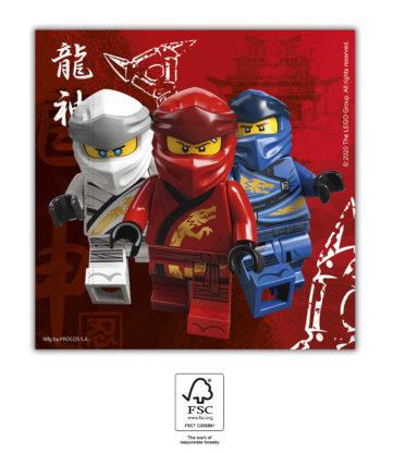 Servietten Lego Ninjago, 20 Stk, 33 x 33 cm, FSC, Party Deko Motto-Party am Kindergeburtstag, Geburtstag