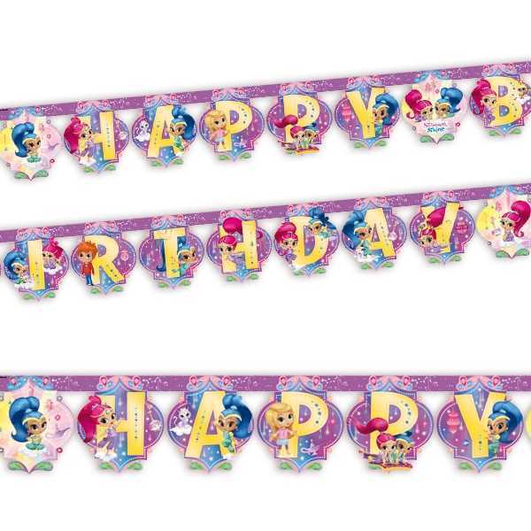Buchstabenkette Happy Birhtday, Shimmer & Shine, Papier, 2m, Party Deko Motto-Party am Kindergeburtstag, Geburtstag