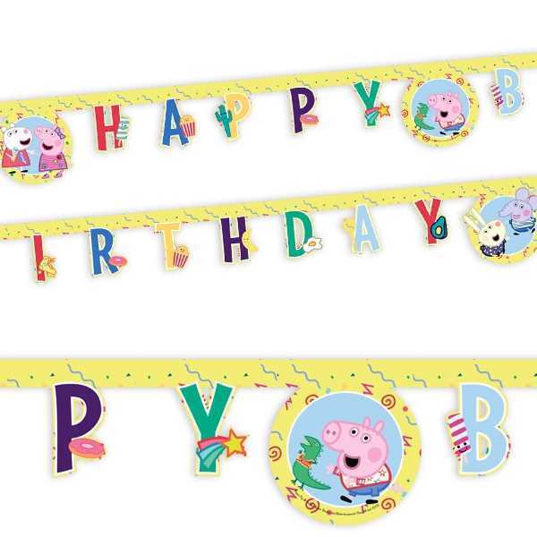 Buchstabenkette Happy Birthday, Peppa Pig, 2m, Party Deko Motto-Party am Kindergeburtstag, Geburtstag