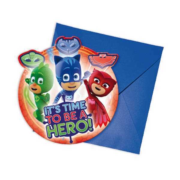 Einladung, PJ Mask, 6er Pack, inkl. Umschläge