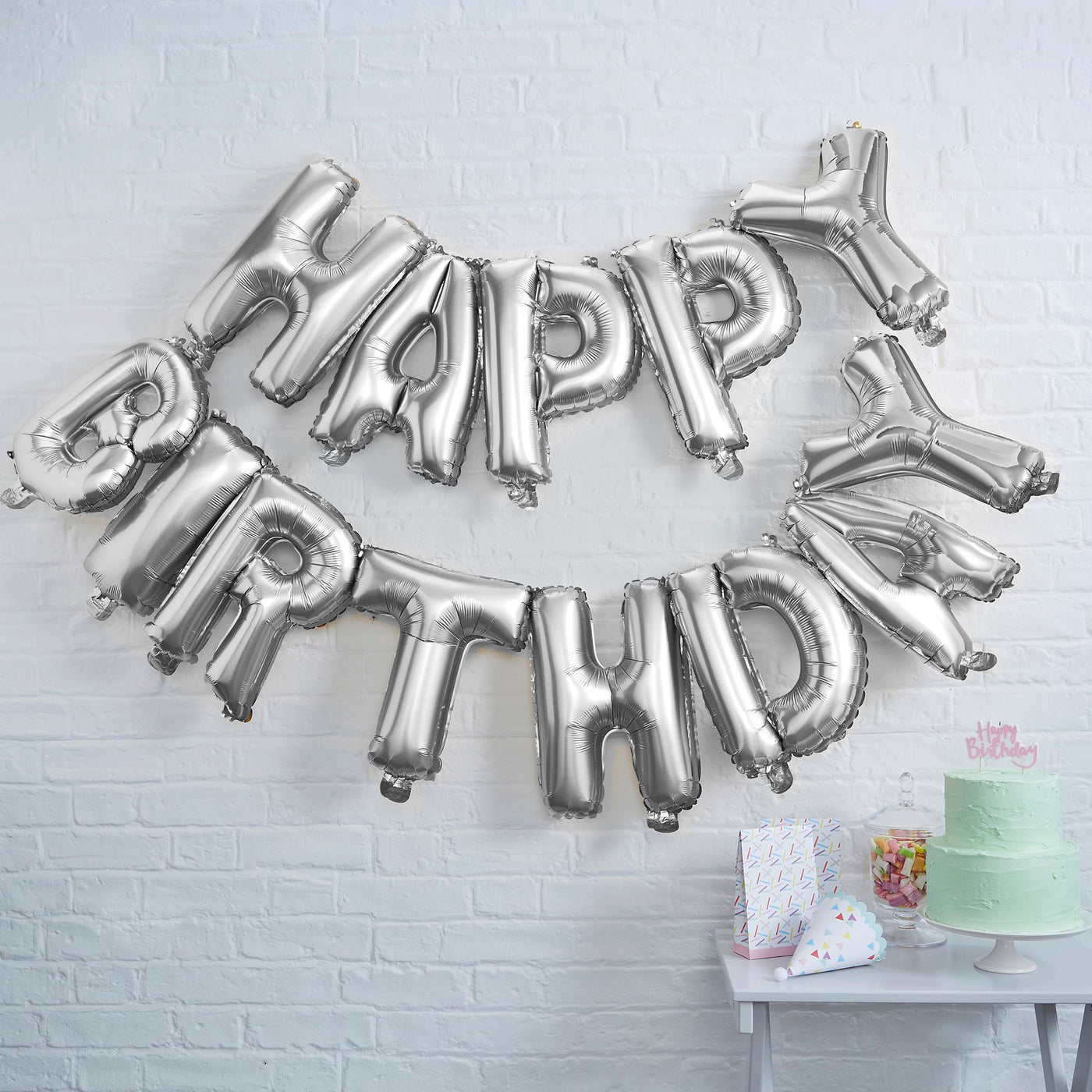 Happy Birthday Folienballon-Set Girlande, silber