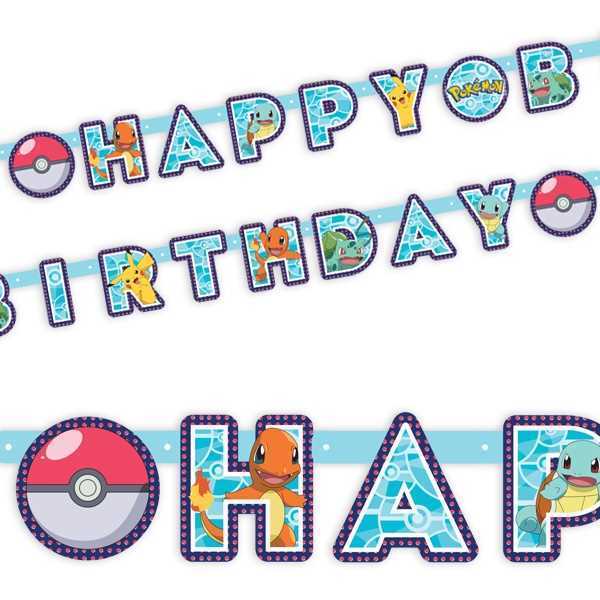 Buchstabenkette Happy Birthday, Pokemon, 2,1m, Party Deko Motto-Party am Kindergeburtstag, Geburtstag