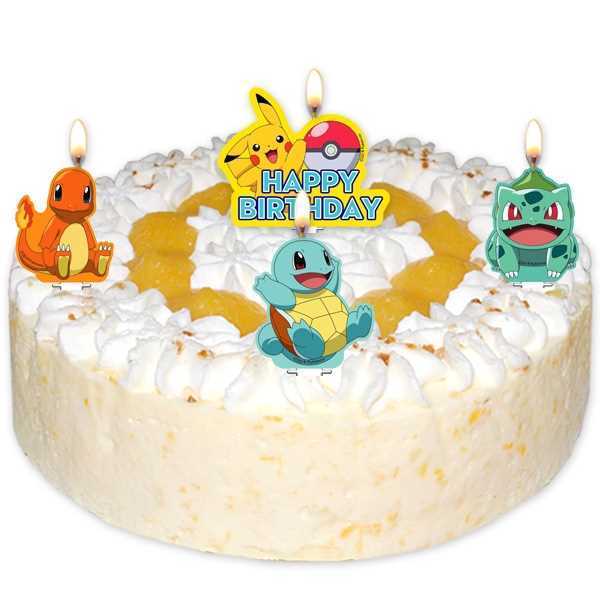 Kerze Motiv Pokemon, 4er Pack, Party Deko Motto-Party am Kindergeburtstag, Geburtstag
