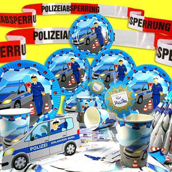 Party Deko Set Polizei, für 6 Kinder, 51-tlg, Party Deko Motto-Party am Kindergeburtstag, Geburtstag