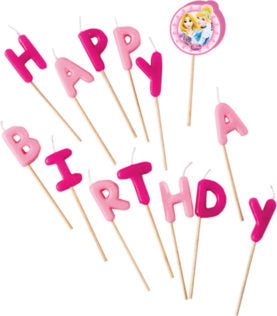Happy Birthday Kerzen Figuren Disney Prinzessin, rosa, 14er Pack
