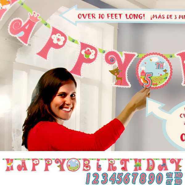 XXL Buchstabenkette Happy Birthday, Woodland Princess, Party Deko Motto-Party am Kindergeburtstag, Geburtstag