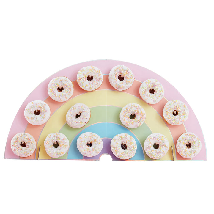 Regenbogen Donut Ständer, Pastell, Buffetdeko für 14 Donuts, 64x32 cm kinderparties-shop