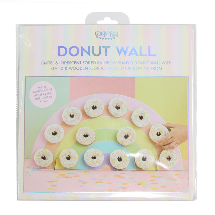 Regenbogen Donut Ständer, Pastell, Buffetdeko für 14 Donuts, 64x32 cm kinderparties-shop