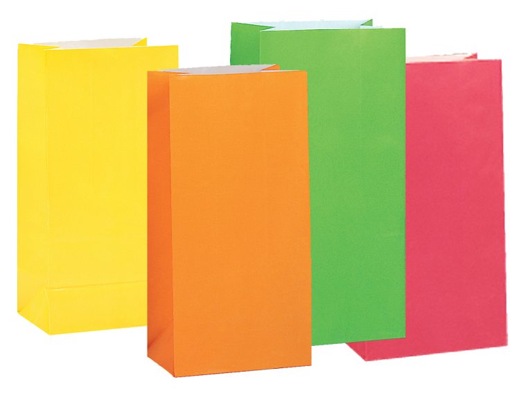 Papiertüte NEON Mix (melone, gelb, grün, orange), 10er Pack