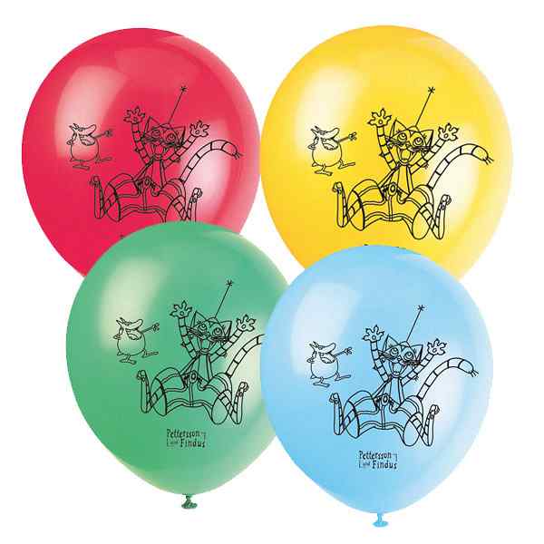 Petterson und Findus Luftballons in gelb rot grün blau