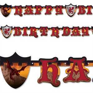 Buchstabenkette Happy Birthday, Ritter, Papier, 1,77 m, Party Deko Motto-Party am Kindergeburtstag, Geburtstag