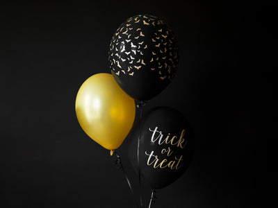 Trick or Treat Luftballons Fledermäuse, Halloween, gold-schwarz, 6er Pack