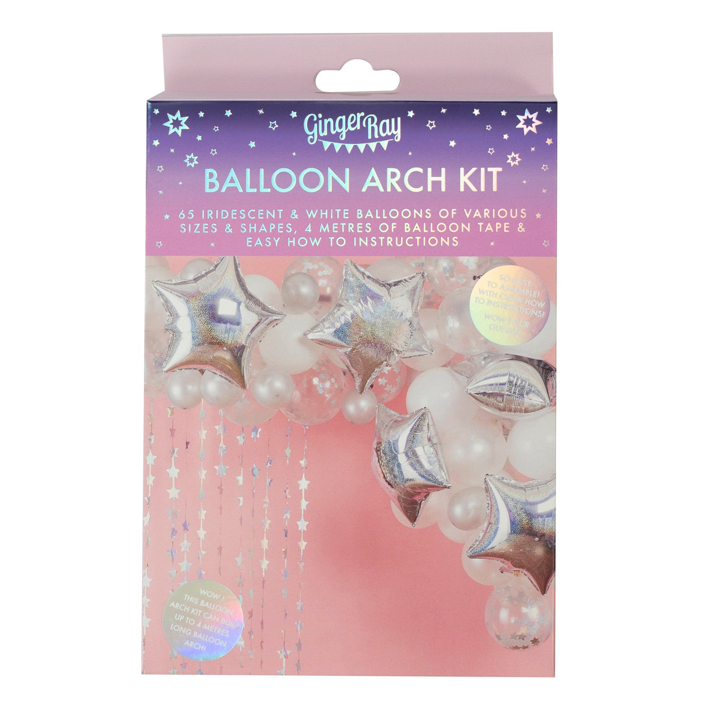 Sternen Ballongirlande silber irrisierend, DIY, 65 Ballons