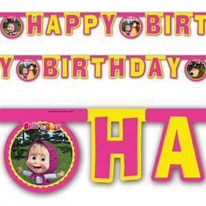 Buchstabenkette Happy Birthday, Masha u. der Bär, Papier, 2m, Party Deko Motto-Party am Kindergeburtstag, Geburtstag