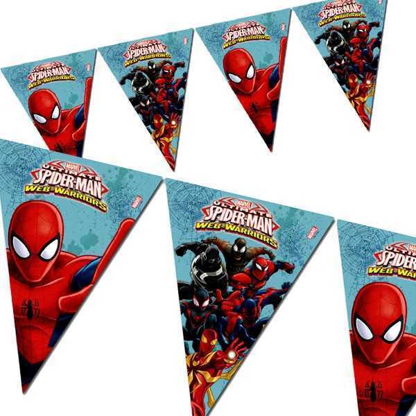 Wimpelkette, Spiderman, Folie, 2,3m,, Party Deko Motto-Party am Kindergeburtstag, Geburtstag