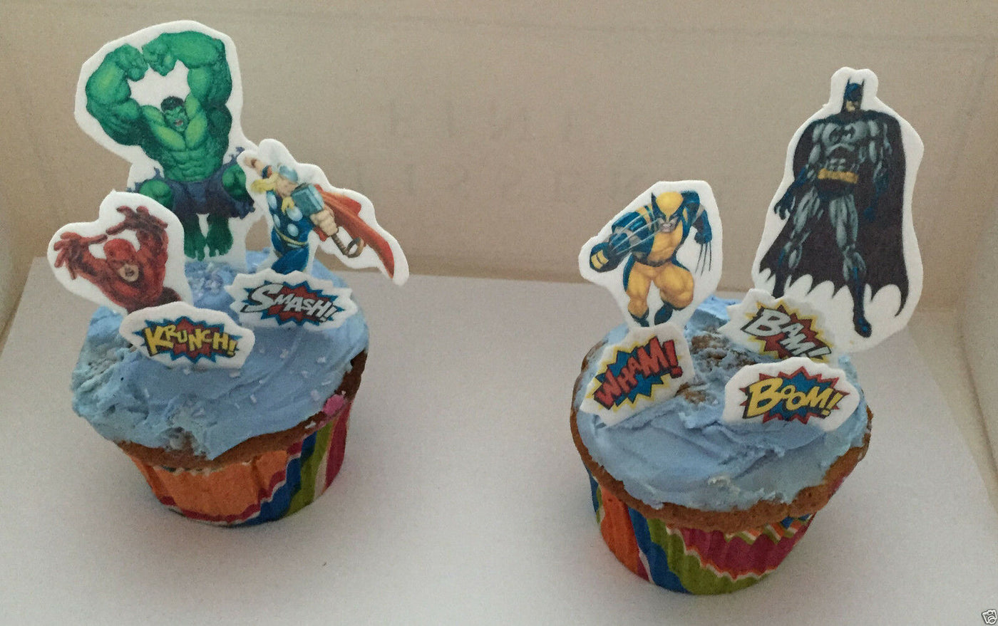 Muffin Deko, Superhelden, 22 Figuren & 20 Symbole, Esspapier, Geburtstagskuchen, Muffins, Kindergeburtstag, Motto-Party