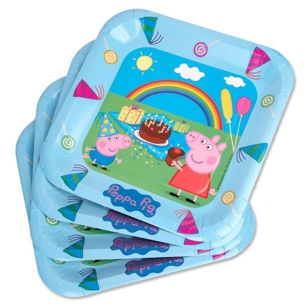 Party Teller, Peppa Pig, Regenbogen, 23 cm, 6er Set, eckig, Party Deko Motto-Party am Kindergeburtstag, Geburtstag