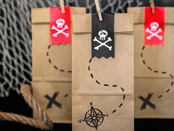 Mitgebsel Tüten, Piraten Schatzkarte, 6er Pack, Papier kinderparties-shop