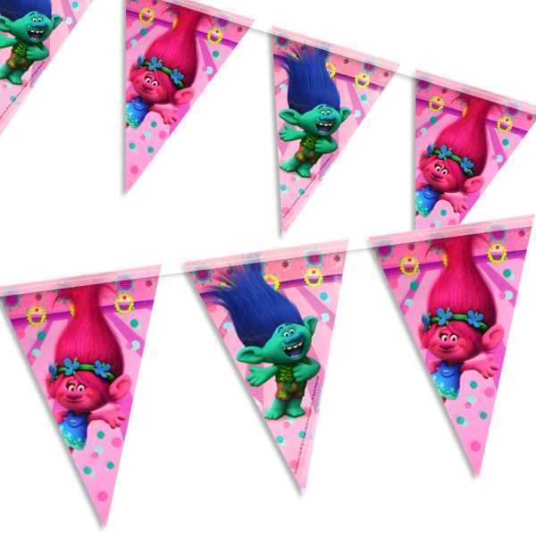 Wimpelkette, Trolls, Folie, 2,3m, Party Deko Motto-Party am Kindergeburtstag, Geburtstag