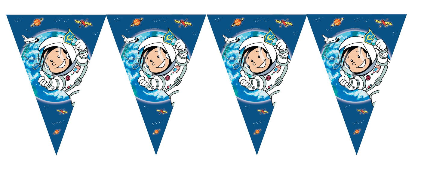 Wimpelkette Astronaut Flo, 10 Wimpel, Pappe, Party Deko Motto-Party am Kindergeburtstag, Geburtstag