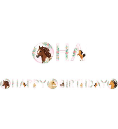Buchstabenkette Happy Birthday, Pferde "Beautiful Horses", 1.4 m
