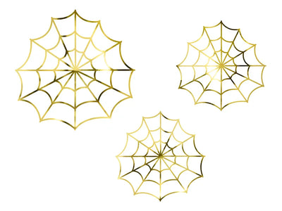 Spinnen-Netz Papierdeko, Halloween, 3er Pack, Gold