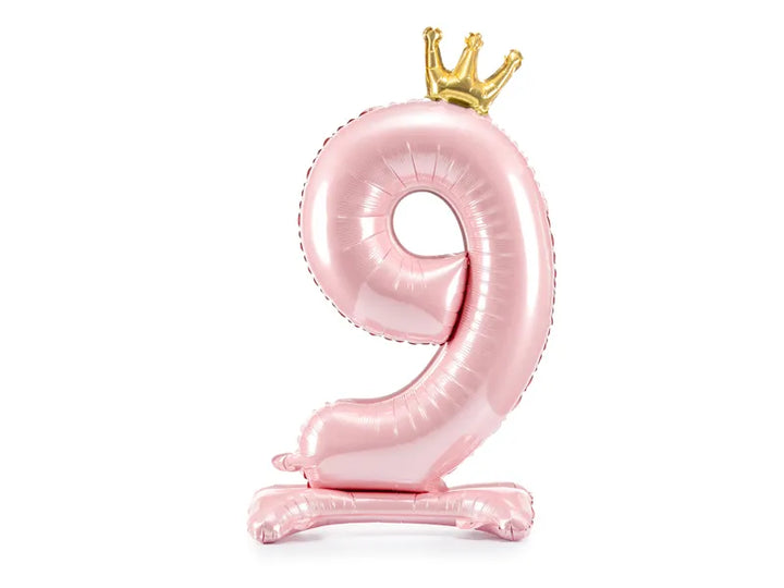Stehender Rosa Zahlen Folienballon mit Krone, Nummer 1-9 & 0, 84cm kinderparties-shop