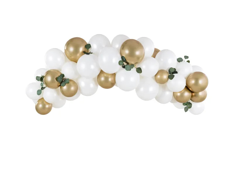 Ballongirlande weiss-gold, DIY Girlande, 60 Ballons inkl. 2m Ballonband