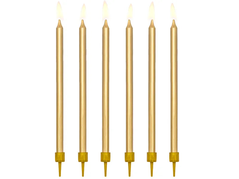 Geburtstagskerzen glatt, gold-metallic, 12 Kerzen inkl. Ständer