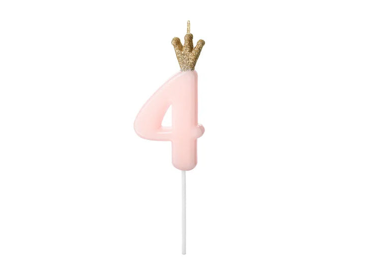Zahlenkerze 1-9 & 0, pink mit Krone, 9.5 cm