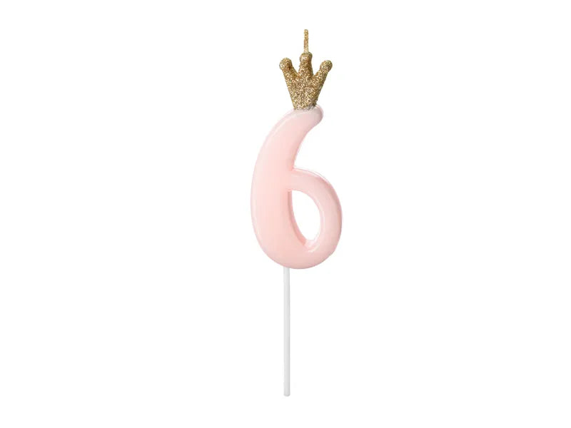 Zahlenkerze 1-9 & 0, pink mit Krone, 9.5 cm