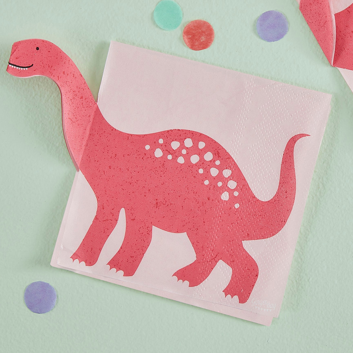 Dino Pop Out Servietten, Langhals Dinosaurier pink, 16 Stück
