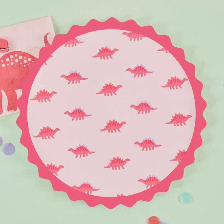 Dinosaurier Party Teller / Party Platte, Stegosaurus pink, 8 Stück kinderparties-shop