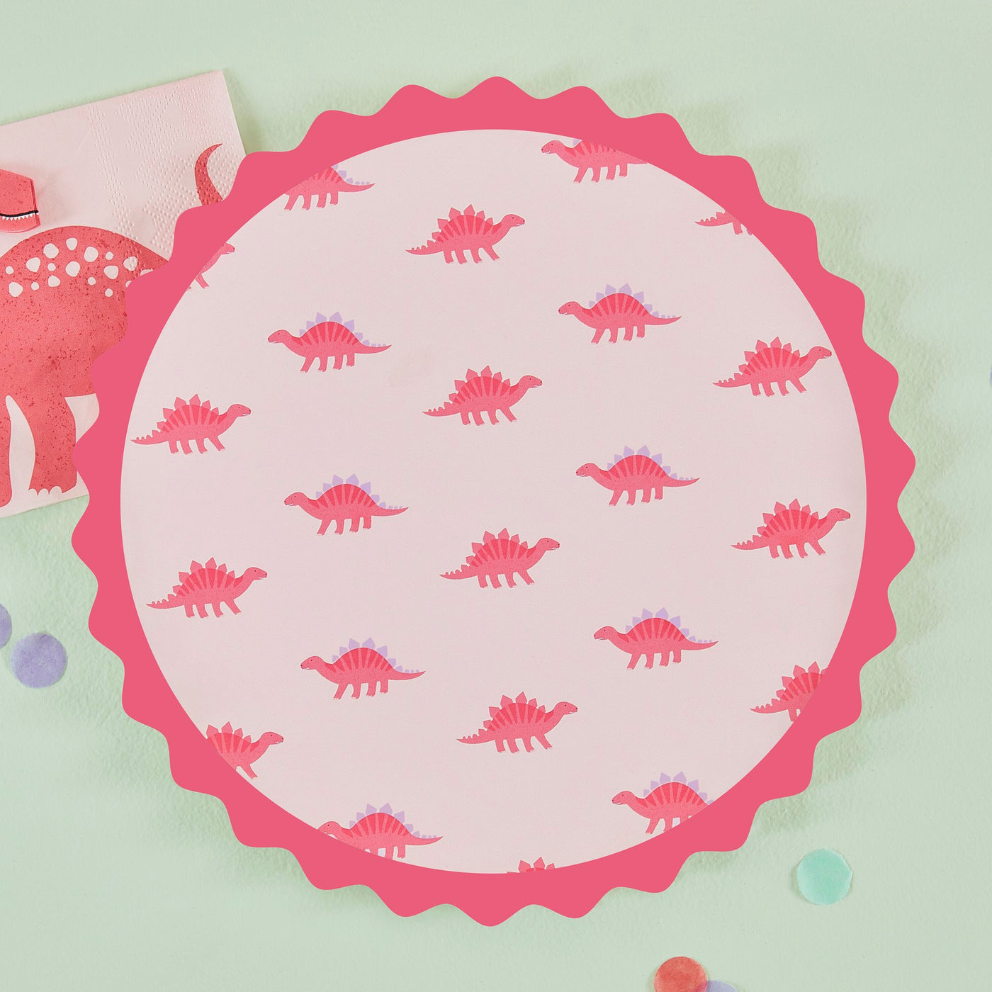 Dinosaurier Party Teller / Party Platte, Stegosaurus pink, 8 Stück