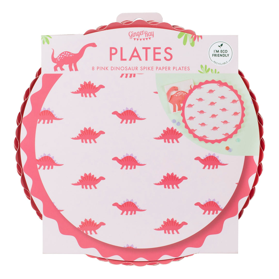 Dinosaurier Party Teller / Party Platte, Stegosaurus pink, 8 Stück