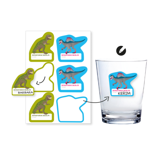 Dinosaurier Party Stickers mit Namensfeld, 6er Pack